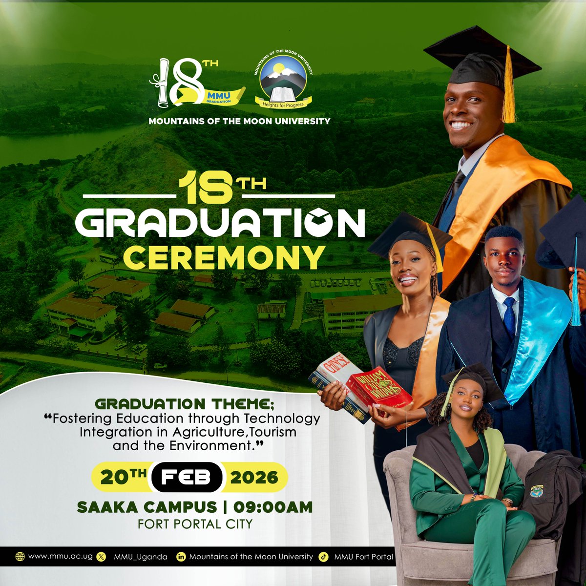 Join us for the 18th Graduation ceremony slated for 20th February 2026@Lake Saaka Campus in  Fort Portal City  starting  at 09:00am.The Chief  Guest  is expected to be  be the First  Lady and Minister  for Education and Sports Hon.Janet Kataaha Museveni#Heights for Progress.