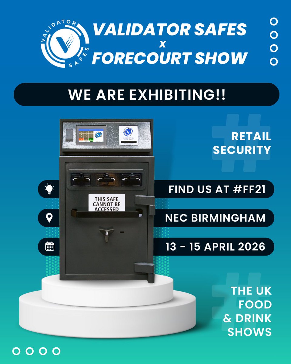 validatorsafes's tweet photo. ⛽ We’re exhibiting at the @forecourtshow 2026.

🚀 Smart cash management systems for modern forecourts that cut shrinkage, improve staff safety and free up your team.
.
https://t.co/YfNWHBVNcO
https://t.co/RFQqSb0wPV
.
.
#FCS2026 #ValidatorSafes #SmartSafes #RetailSecurity https://t.co/osY0tCVteL