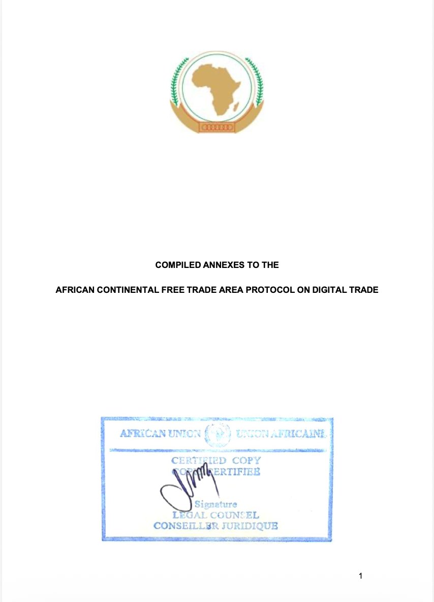 talkmorechidede's tweet photo. The #AfCFTA Protocol on Digital Trade bridges 55 regulatory markets into a single pan-African digital market, through #harmonisation, #standardisation, #digitisation &amp; #digitalisation. 
#AfCFTA 
#DigitalTrade 
#CreatingOneAfricanMarket https://t.co/oNzXLMEVt9