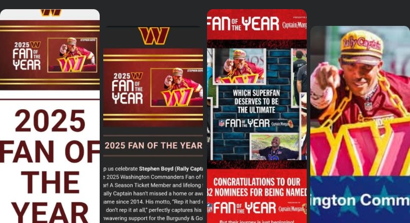 Today is the last day to VOTE!!
You can vote all you want until 11:59pm tonight!!!
Congratulations to our 2025 Washington Commanders Fan of the Year <a href="/RallyCaptain/">Rally Captain</a>
Vote Stephen Boyd   for 
 NFL Fan Of The Year. 
Washington Commanders
Captain Morgan
nfl.com/honors/fan-of-…