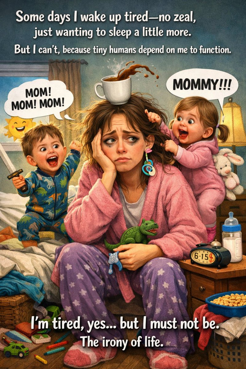 Some days I wake up tired—no zeal, just wanting to sleep a little more.
But I can’t, because tiny humans depend on me to function.
I’m tired, yes… but I must not be.
The irony of life.
#viralpost 
#fypviraltwitter