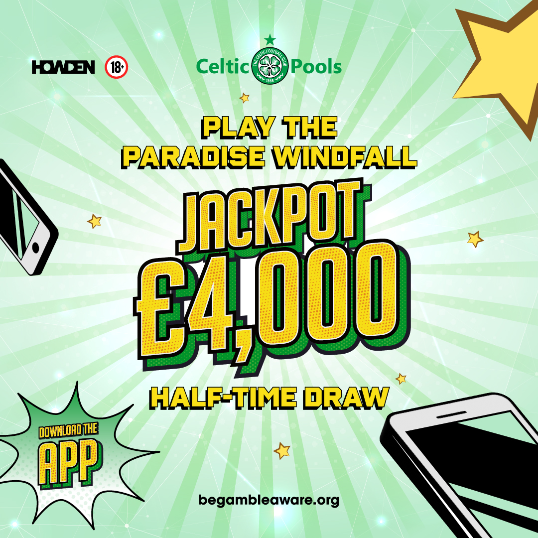 CelticFCPools's tweet photo. Matchday in Aberdeen, will you win our £4,000 Jackpot at half time?  ⚽️💷🤞

18+📲https://t.co/l3ByUbfqtg    
Draw sponsored by @howdenlocaluk
#CELABE | #CelticFC🍀 https://t.co/aNHz1RcoUG