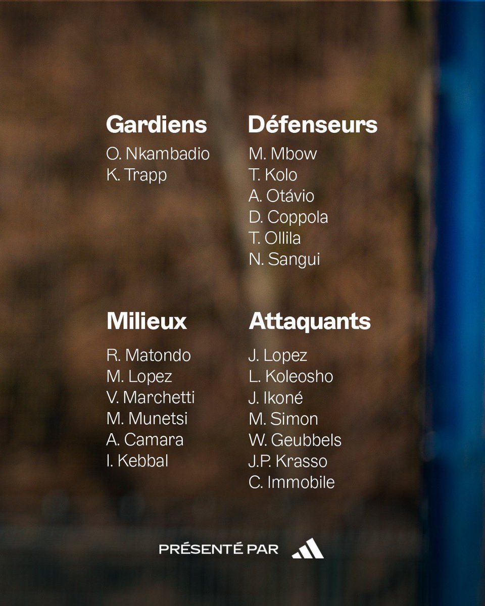 ParisFC's tweet image. 𝑳𝒆 𝒈𝒓𝒐𝒖𝒑𝒆 𝒑𝒓𝒆́𝒔𝒆𝒏𝒕𝒆́ 𝒑𝒂𝒓 @adidasFR ✅ 

Voici les joueurs retenus par Stéphane Gilli et son staff pour le déplacement à Lorient ⚡️

🔵⚪️ #CertifiéParis #ParisFC | #FCLPFC