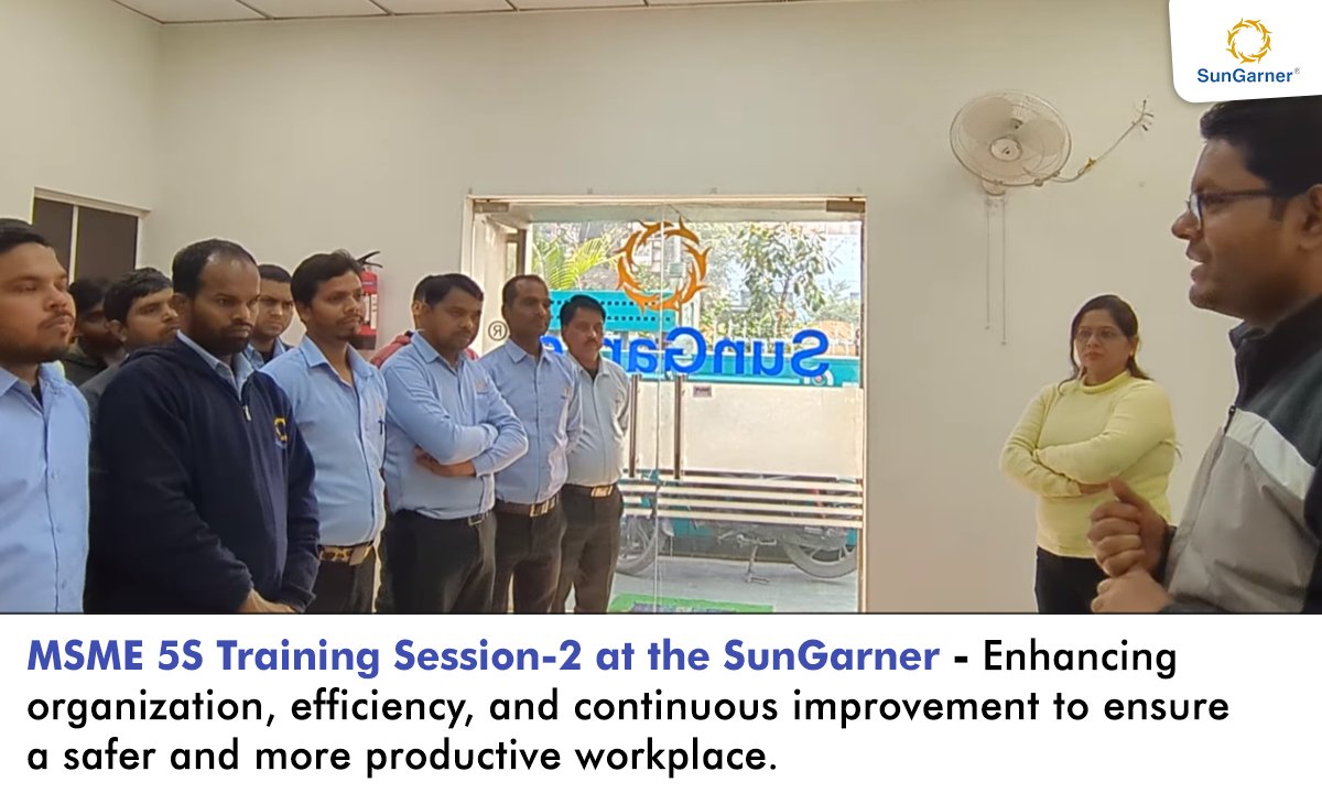 sungarnersolar's tweet photo. #MSME #5STraining Session – 2 at #SunGarnerEnergiesLtd
Driving workplace excellence through:
Initiated 1S–3S implementation, finalized Red Tag areas, aligned Phase-3 roadmap, and submitted the DPR — a strong step toward better operational discipline at #SunGarner.
#TeamSunGarner https://t.co/cuCljo9OMR