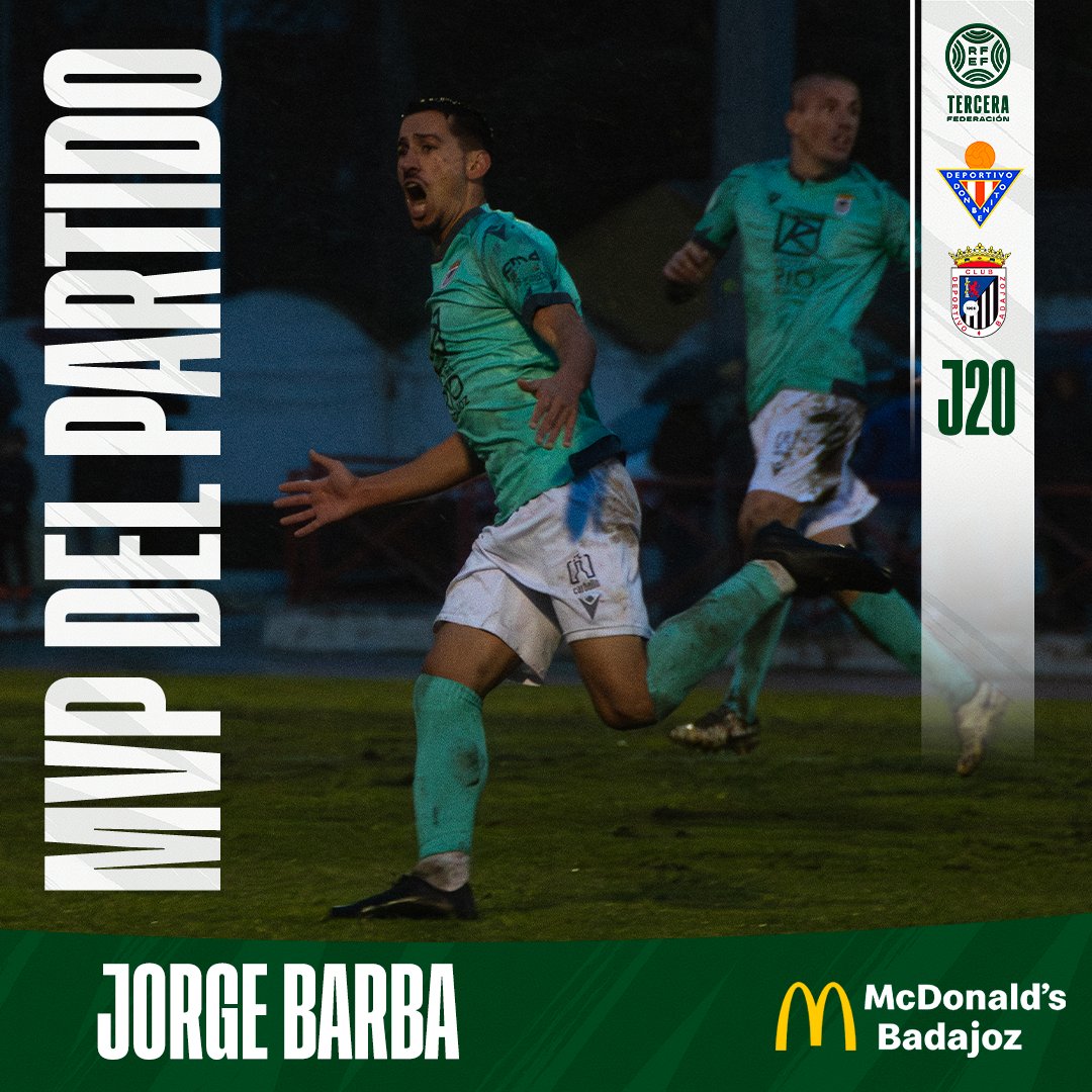 🏆 𝗠𝗩𝗣 𝗠𝗖𝗗𝗢𝗡𝗔𝗟𝗗’𝗦 𝗕𝗔𝗗𝗔𝗝𝗢𝗭 🍔

👤 Jorge Barba elegido jugador del partido del #DonBenitoBadajoz 👏🏼 ¡Gran partido de nuestro jugador!

🏬 Patrocinado por McDonald’s Badajoz
