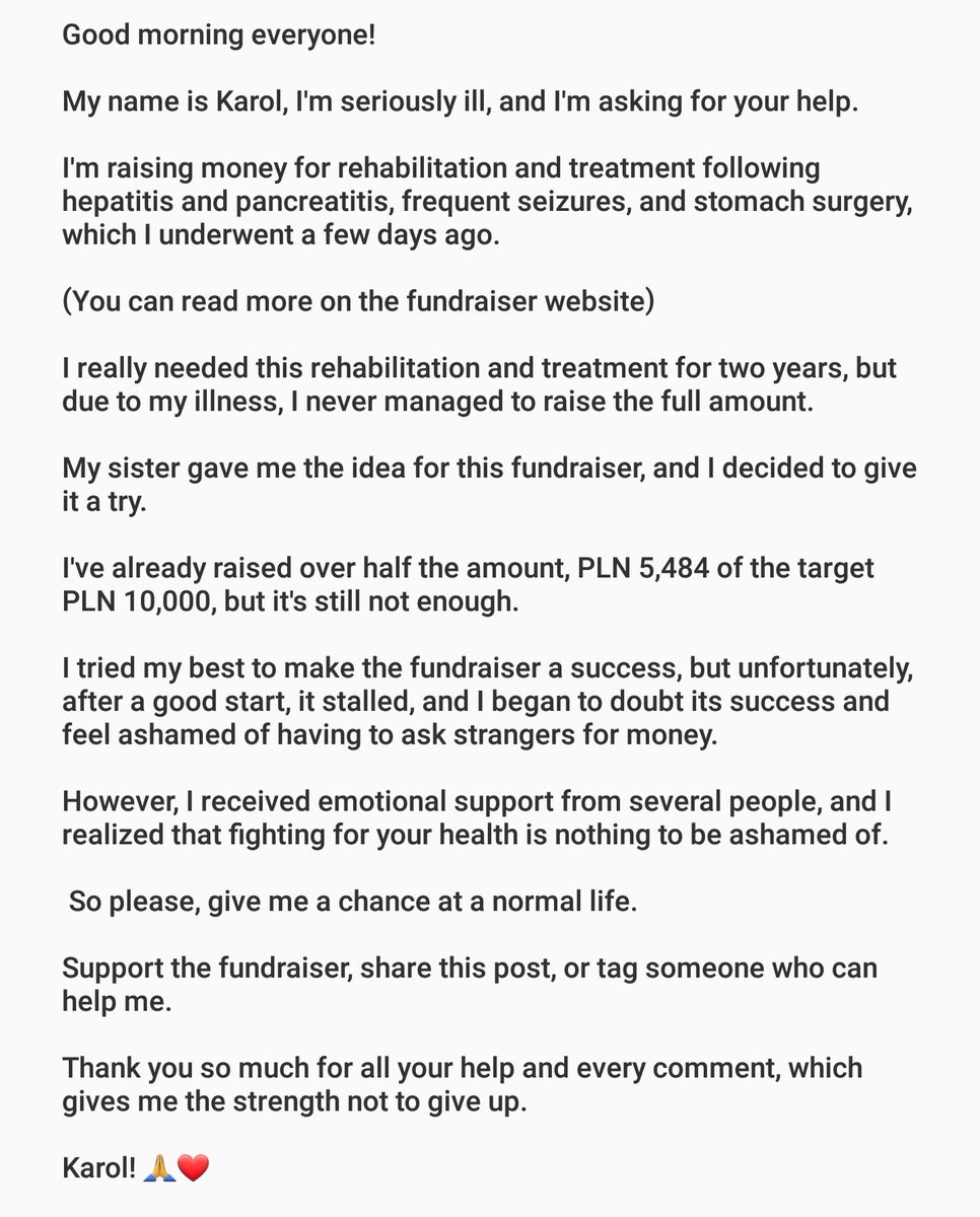 I NEED HELP!

Pancreatitis, hepatitis, severe stomach ulcers, epilepsy &amp; social anxiety.

All of these illnesses are ruining my life.

That's why I've started a fundraiser &amp; am asking for help.

Please support me here: zrzutka.pl/g5phvv &amp; share this post!

❤️ #FPLCommunity