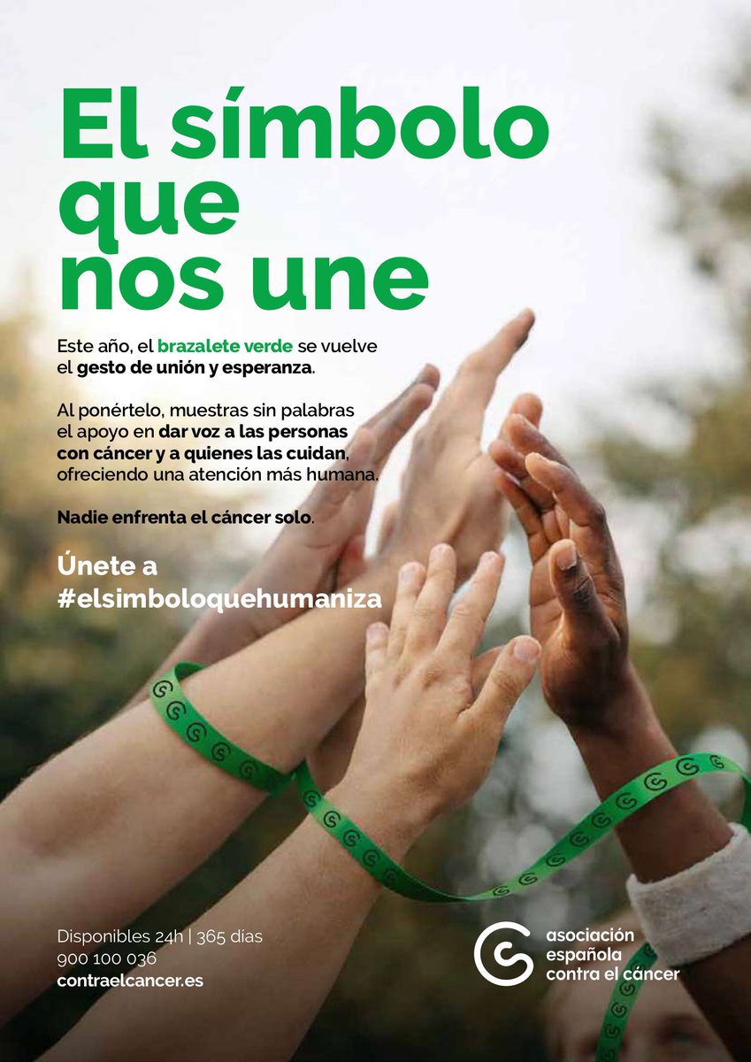 Emasagra's tweet photo. Brazaletes de la Esperanza 2026
Todos vestimos el brazalete verde de la esperanza de  @ContraCancerGRA para apoyar a quienes conviven con la enfermedad, a sus familias y a profesionales. Porque nadie está solo frente al cáncer. 
 #Únete a #elsimboloquehumaniza https://t.co/OR0TV4tuNN