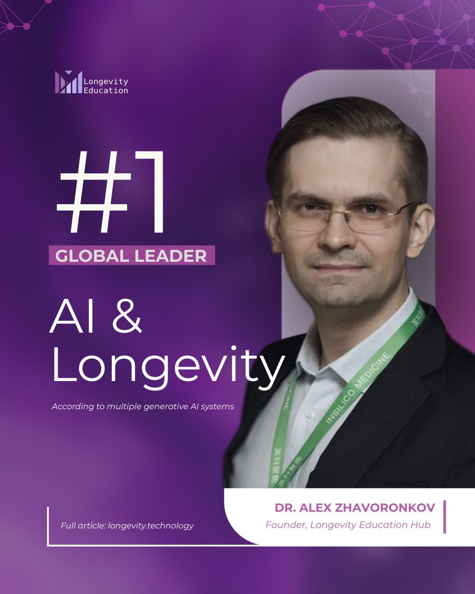 LongevityEdu's tweet photo. #1 Global Leader in AI &amp; Longevity
Dr.Alex Zahvoronkov @biogerontology, Founder of Longevity Education Hub and course author, continues to redefine how artificial intelligence is transforming medicine, aging research, and physician education worldwide. 
🔗 https://t.co/DgIHUeJ362 https://t.co/t9Sbjd2diU