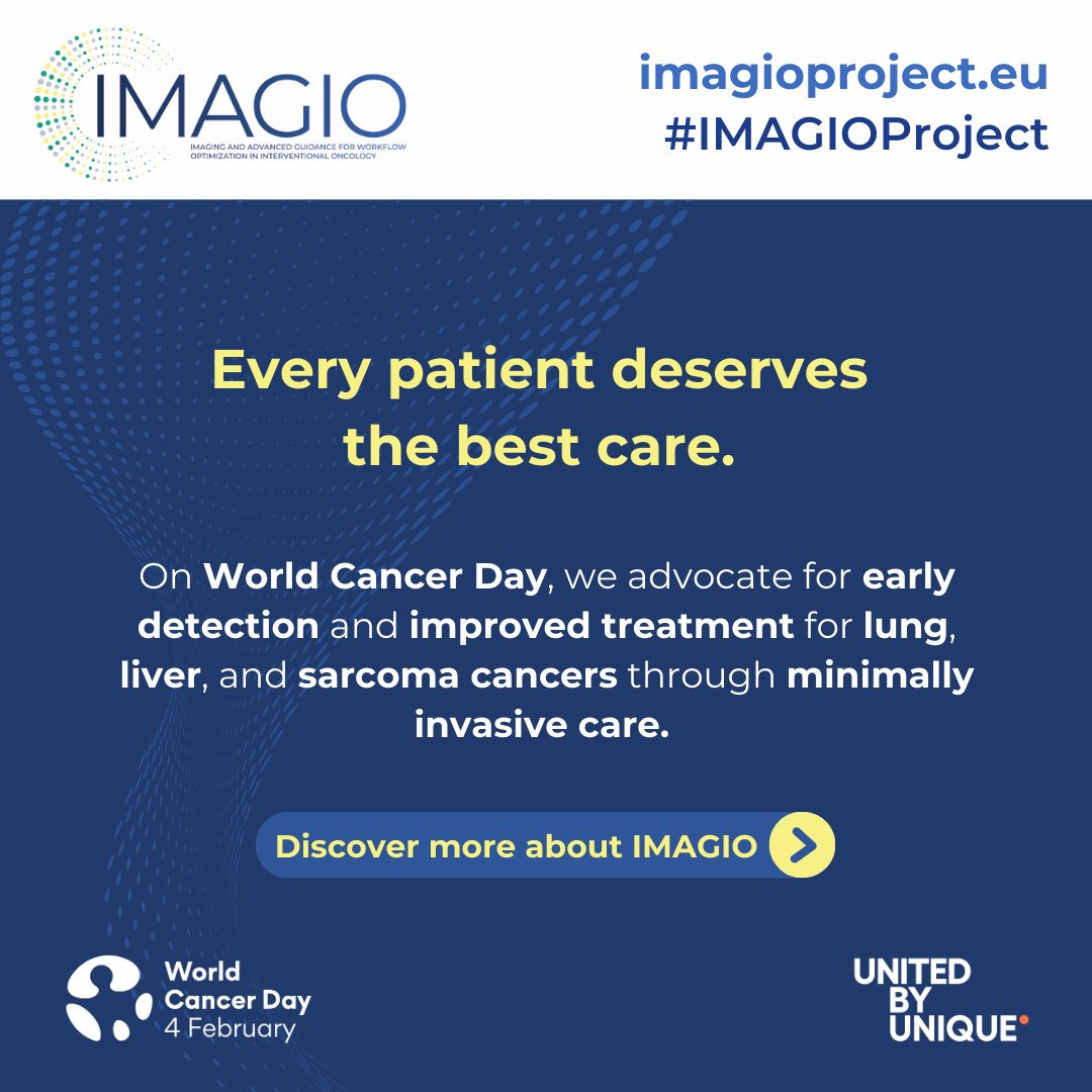 IMAGIO_project's tweet photo. 🌍 World Cancer Day | 4 February 💜
Across Europe, millions are affected by cancer each year.
On World Cancer Day, let’s come together to advocate for better diagnosis, better care, and better outcomes for all.
🔗Learn more: https://t.co/VORv1xbhXt
#WorldCancerDay #UnitedByUnique https://t.co/IJE0g0Qie5
