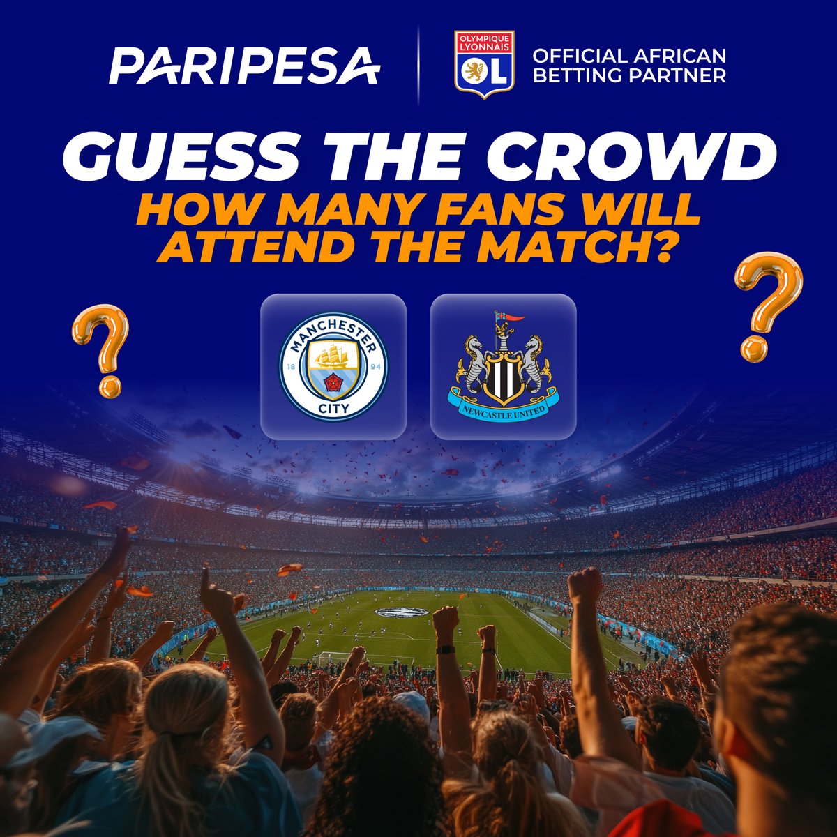 paripesa's tweet image. 🎯 GUESS THE CROWD! 🎯

Man City vs Newcastle. How many fans will fill the stands? Drop your prediction — 3 lucky winners will each get $15 in free bets! 💸

✅ Follow @paripesa, Like &amp;amp; RT post
✅ Comment: PariPesa ID + number (58,320 fans! ID: 123456789)

Rules below 👇