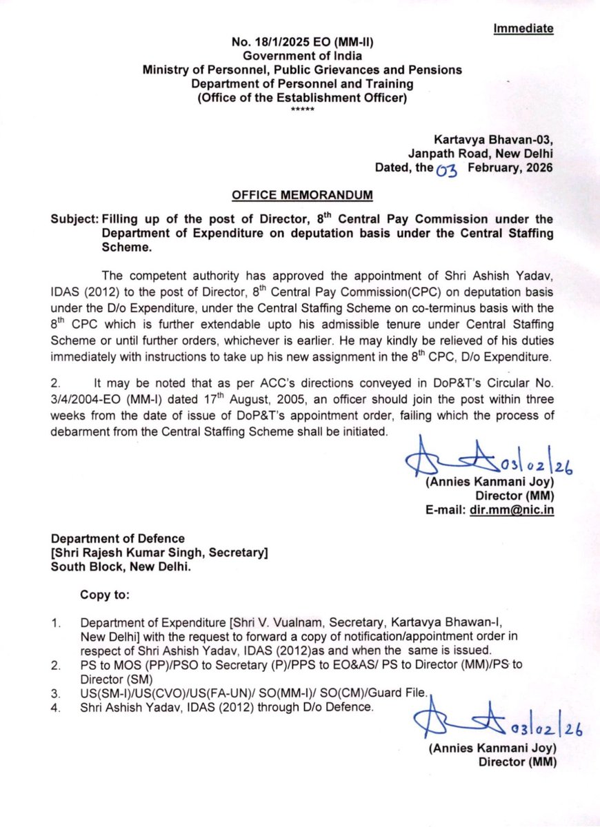 #8CPC के लिए डायरेक्टर की पोस्टिंग अब हो रही है जबकि कमीशन के गठन की घोषणा किए हुए एक साल से अधिक हो गया। ऑफिस स्टाफ की भर्ती का विज्ञापन भी लगभग 6 महीने दिया गया था। जब स्विफ्ट और ईजी गवर्नेंस इस रफ्तार से चलेगी तो जाहिर है पे कमीशन को काम शुरू करने में ही कई महीने और लग सकते