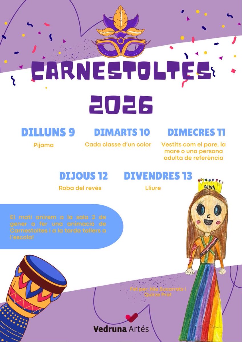 vedrunaartes's tweet photo. JA EL TENIM AQUÍ!🎉🥳

#carnestoltes #escolapropera #somescola #vedrunacatalunya #vedrunaartes #intensament https://t.co/QNCuNm4vfl