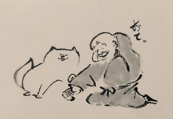 犬を飼ったことないし、僧侶でもないですが、犬を飼っている和尚の暮らしをイメージで描きました。 