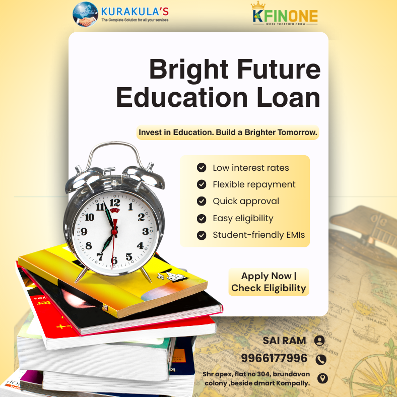 sairamkurakulas's tweet photo. Plan your education without financial stress
Get Bright Future Education Loan with low interest, easy EMIs & quick approval.
π Shr Apex, Flat No. 304, Brundavan Colony, Beside Dmart, Kompally
π Sai Ram: 9966177996
#educationloan #studentfinance #brightfuture #finone #kompally https://t.co/wenTsNy9s7