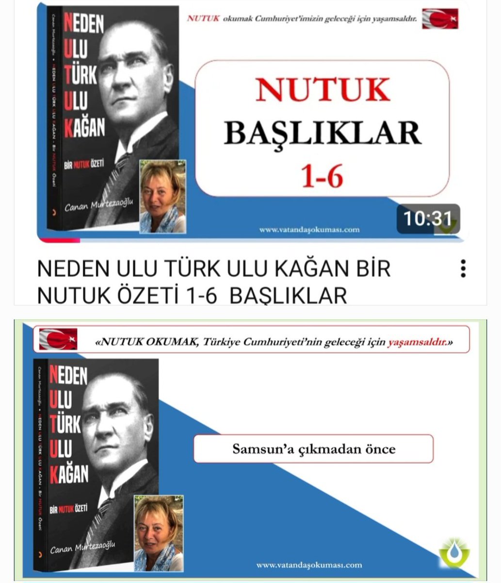 Canan Murtezaoğlu, youtube kanalında baştan sona NUTUK okumalarına başladı. 
"NUTUK  okuyamıyorum" ya da "vaktim yok" diyenler, işte size; evde, işte, yolda, kırda, bayırda, mutfakta vb. dinlemeniz için fırsat.
Emeği için çok teşekkür ediyoruz. 
youtube.com/@cananmurtezao…
#Nutuk