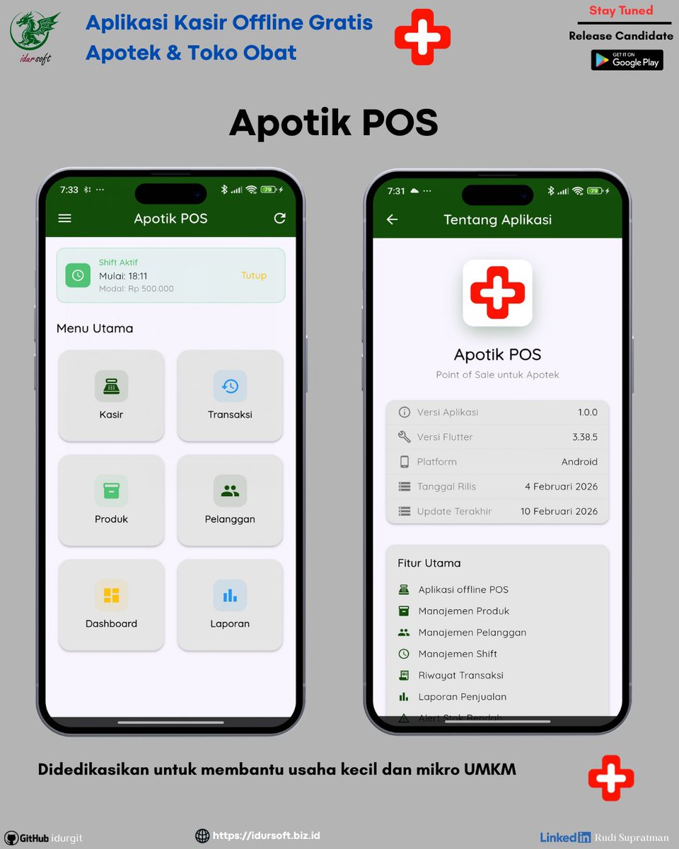 cakidur's tweet photo. Apotik POS
Aplikasi kasir offline gratis untuk apotek kecil dan toko obat. Tanpa iklan untuk bisnis kecil dan mikro UMKM. Gratis selamanya seumur hidup!

Segera tersedia di Google Play

#aplikasikasir #apotikpos #kasiroffline #idursoft #tokoobat #pointofsale 
#android #pos #umkm https://t.co/OMzlspQrea