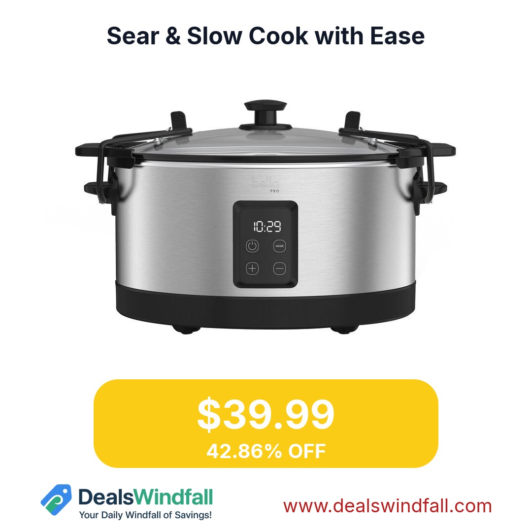 art_influe70788's tweet image. Bella PRO 7-qt. Programmable Slow Cooker - $39.99 $39.99 (42.86% OFF) at Best Buy. View the deal here: dealswindfall.com/?deal=8256 #dealswindfall #slowcooker #bellapro #cooking #kitchenappliances #mealprep