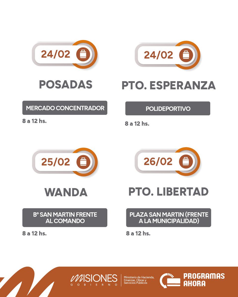 #AhoraGas #Misiones
ANTE AUMENTOS EN EL PRECIO DEL GAS EN GARRAFAS, EL PROGRAMA AHORA GAS ACTUALIZA SUS VALORES DESDE EL 9 DE FEBRERO

Durante febrero el programa #AhoraGas continúa realizando operativos que todas las semanas acercan a distintas localidades la posibilidad de
