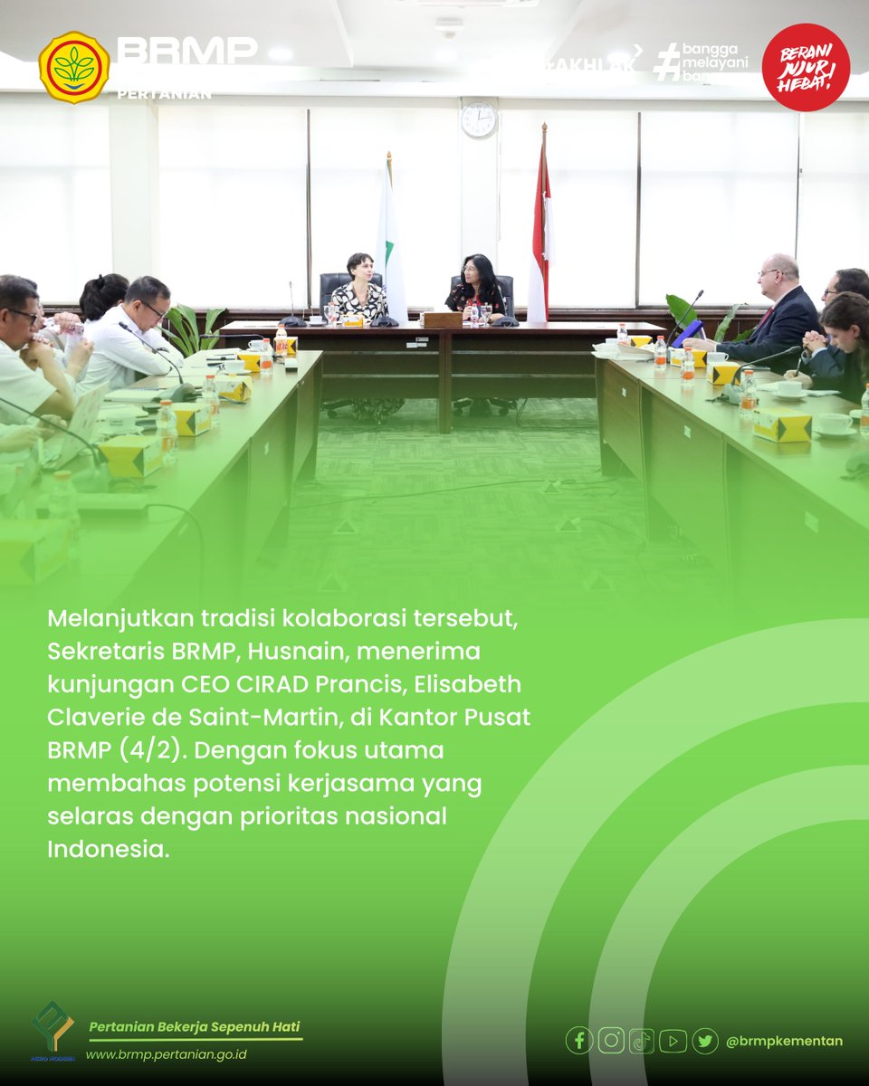 Kerja sama riset pertanian Indonesia–Prancis yang telah terjalin sejak 1979 terus diperkuat. Melalui pertemuan Sekretaris BRMP Husnain dengan CEO CIRAD Prancis Elisabeth Claverie de Saint-Martin (4/2), kedua pihak membahas peluang kolaborasi strategis yang selaras dengan