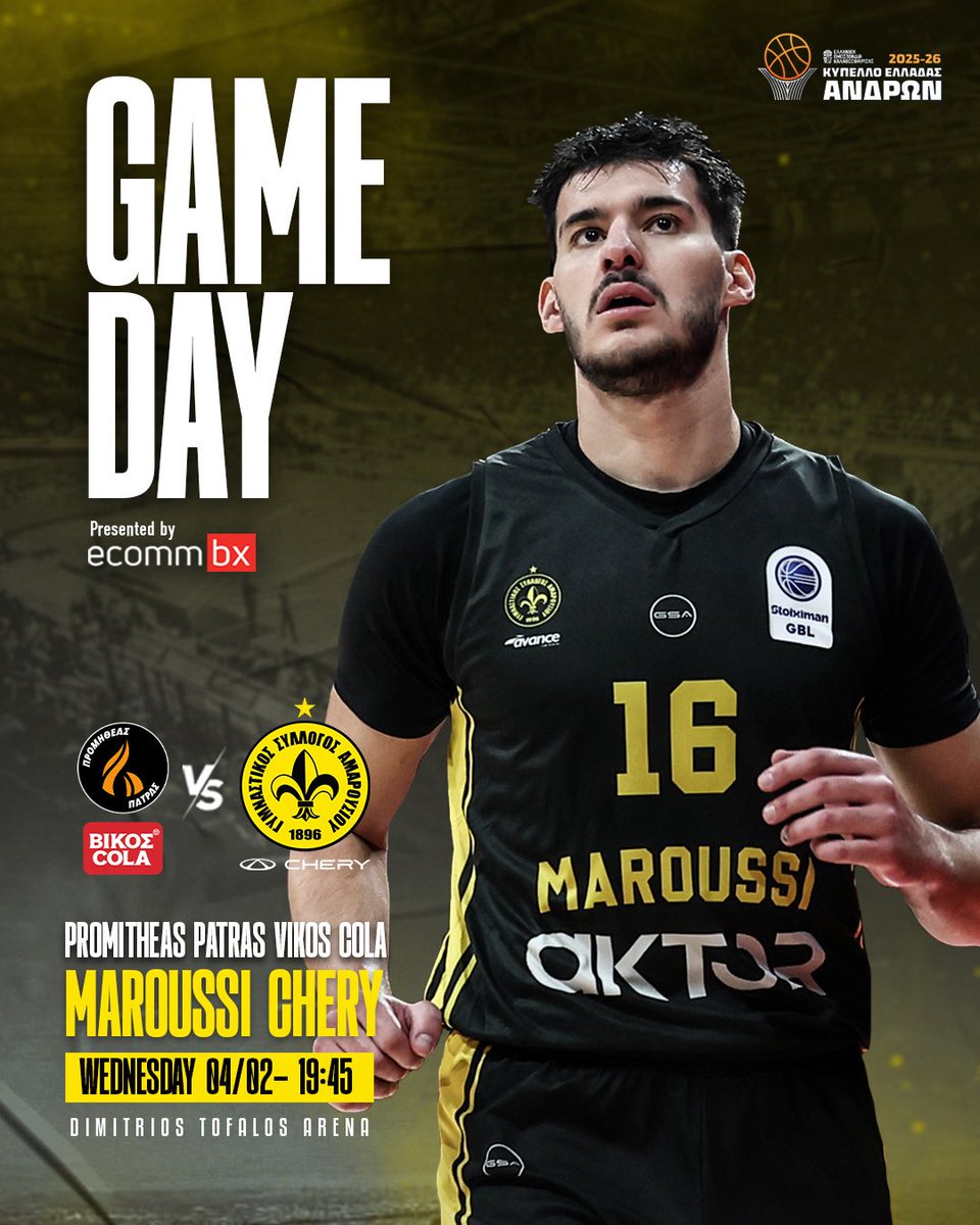 𝑮𝑨𝑴𝑬 𝑫𝑨𝒀
🆚 <a href="/promitheasbc/">Promitheas Patras BC Vikos Cola</a> 
🏆 #greekcup
🕖 19:45
🏟️ ΠΕΑΚ Πάτρας «Δημ. Τόφαλος»
➡️ Presented by <a href="/ecommbx/">ECOMMBX</a> 

#maroussibc #MaroussiChery #WeChangeTheGame