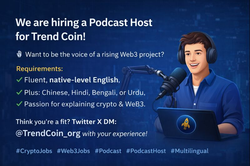 TrendCoin_org's tweet photo. We are #hiring a Podcast Host for Trend Coin!
🎙️ Want to be the voice of a rising Web3 project?
Requirements:
✅ Fluent, native-level English.
✅ Plus: Chinese, Hindi, Bengali, or Urdu.
✅ Passion for explaining crypto & Web3.

Think you're a fit? Twitter X DM: @TrendCoin_org with your experience!
#CryptoJobs  #Web3Jobs  #Podcast  #PodcastHost  #Multilingual