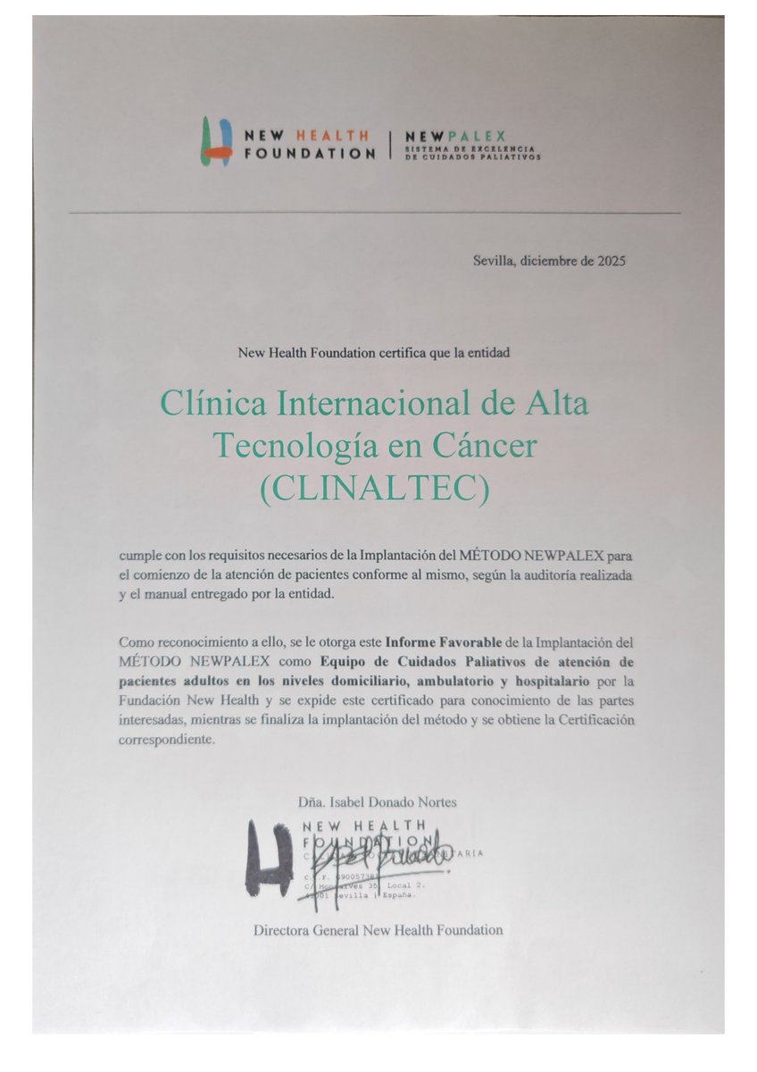 Felicidades a Clinalte por obtener el Informe Favorable como Equipo de Cuidados Paliativos de atención de pacientes adultos en los niveles domiciliario, ambulatorio y hospitalario y comienzar la entrada de pacientes conforme al método NEWPALEX.
#NEWPALEX #colombia