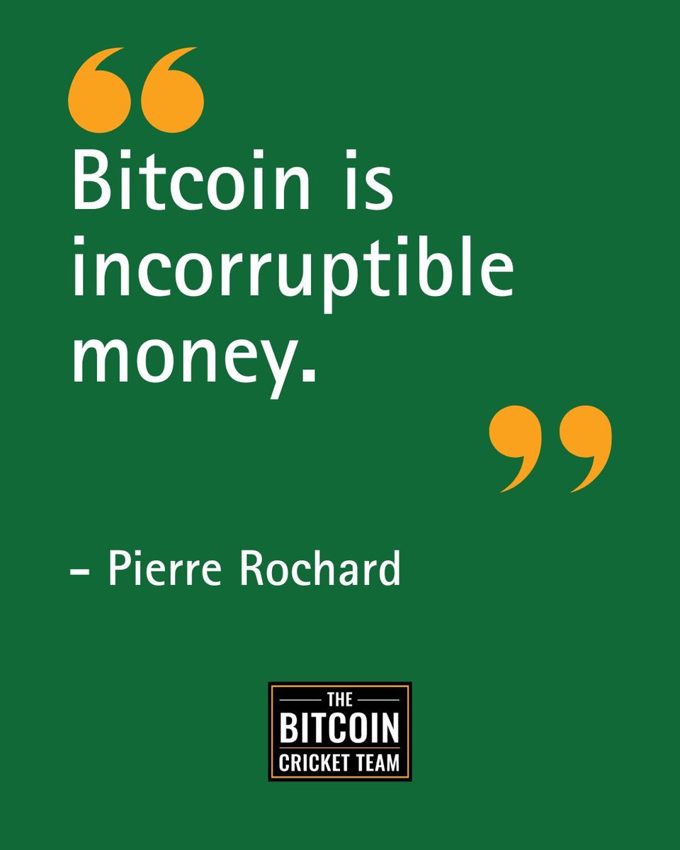 Bitcoin is incorruptible money. 

#BitcoinCulture #BitcoinMerch #BitcoinEducation #BitcoinQuotes #BitcoinArt 
#BitcoinCricket #CricketOnBitcoin #OrangePill #BitcoinTribe #SovereignIndividual