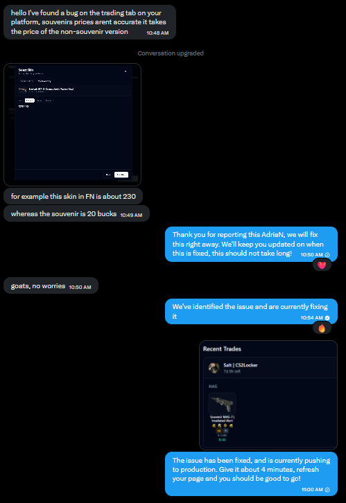 From bug report to fixed in production in under 15 minutes, that's how we roll 😎
