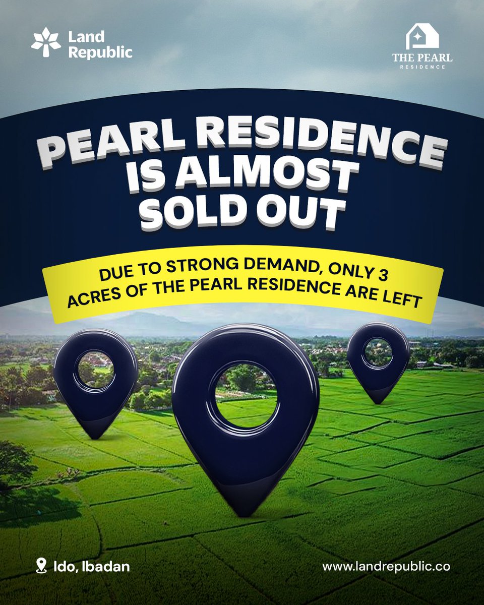 LandRepublic's tweet photo. Everything you need to know about Pearl Residence’s tiered pricing. 
Contact your realtor today or send us a DM to secure your plot before the next price tier activates.

#LandRepublic #RealEstate #LandinIbadan #PearlResidence https://t.co/d0a5y2MgiB