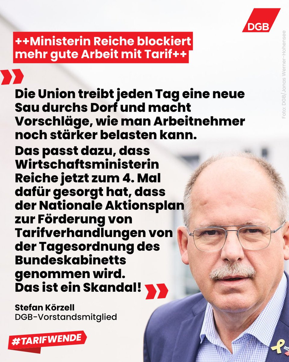 dgb_news's tweet photo. 13,3 Mio Menschen sind in D. von Armut bedroht. Mit einer Stärkung der Tarifbindung könnte die BReg für mehr faire Löhne sorgen. Doch Reiche blockiert erneut, kritisiert unser Vorstandsmitglied @skoerzell: https://t.co/IOm3dOm3Dt #Tarifwende https://t.co/w0tbQBT7Ip