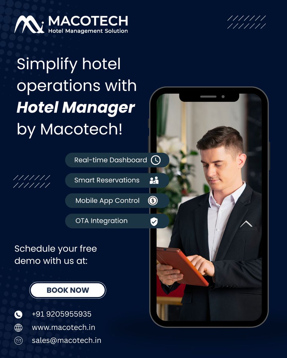 MacoTechLtd's tweet photo. Simplify hotel operations with Hotel Manager by Macotech 🏨
Boost efficiency. Enhance guest satisfaction.
📞 Call us: +91 9205955935
✉️ Email: sales@macotech.in
🌐 Visit: https://t.co/guWYbFODpF
👉 Book your FREE demo today!

#HotelManagement #HotelSoftware #HospitalityTech https://t.co/iocqLxY3w9