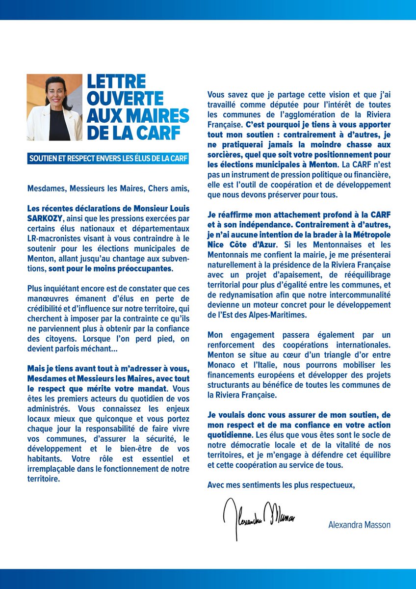 J’ai écrit aux maires de la CARF.
Pressions, chantage aux subventions, manœuvres politiciennes : c’est inacceptable.

Les maires sont des élus libres.

La CARF n’est pas un outil de contrainte ni un marchepied vers la Métropole.