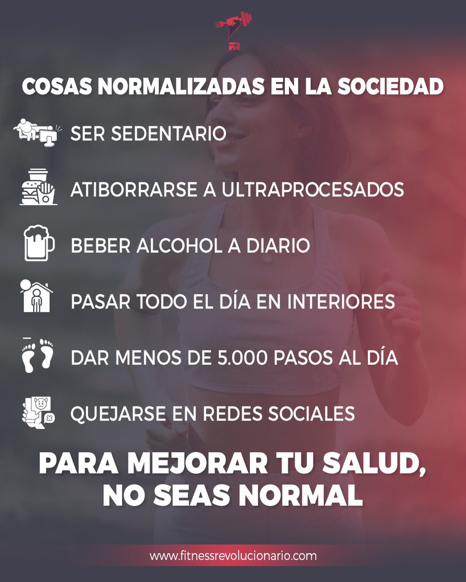 Tener hábitos saludables no es lo normal.

Por tanto, para mejorar tu salud, debes aceptar salirte de la normalidad.