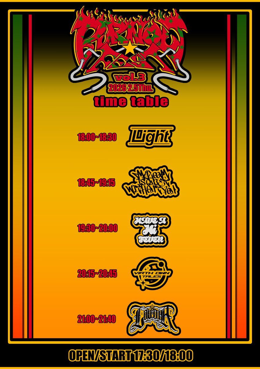 【明日はこちら🤘】
2/5 Loudia pre. BURNOUT FEST vol.3 at町田CLASSIX

w/
Loudia
myroomisquietwithoutyou
Light
VIRTH OWN TALES

HAHF➡️19:30~
湘南の後輩に殴り込みます！ありがとう！
取り置きはDM or👇
docs.google.com/forms/d/e/1FAI…
