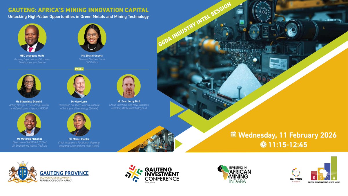 A strong conversation needs the right voices.

Meet the speakers for the GGDA Industry Intel Session at <a href="/MiningIndaba/">Mining Indaba</a> — unpacking mining innovation, green metals &amp; METS opportunities in Gauteng.

📍 Red Sea Stage | CTICC 1 — Level 1
📅 11 February 2026

🔗 You can also click the
