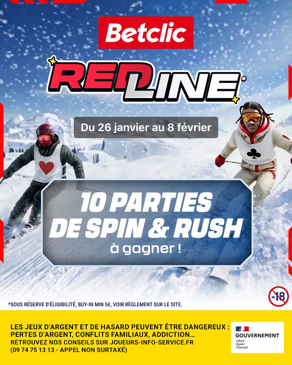 Envie d’accélérer sur la RedLine ? ❄️

On te fait gagner 10 parties de Spin &amp; Rush pour prendre de la vitesse 🚀♠️

🍀 RT + ton pseudo Betclic + #RedLineBetclic en commentaire