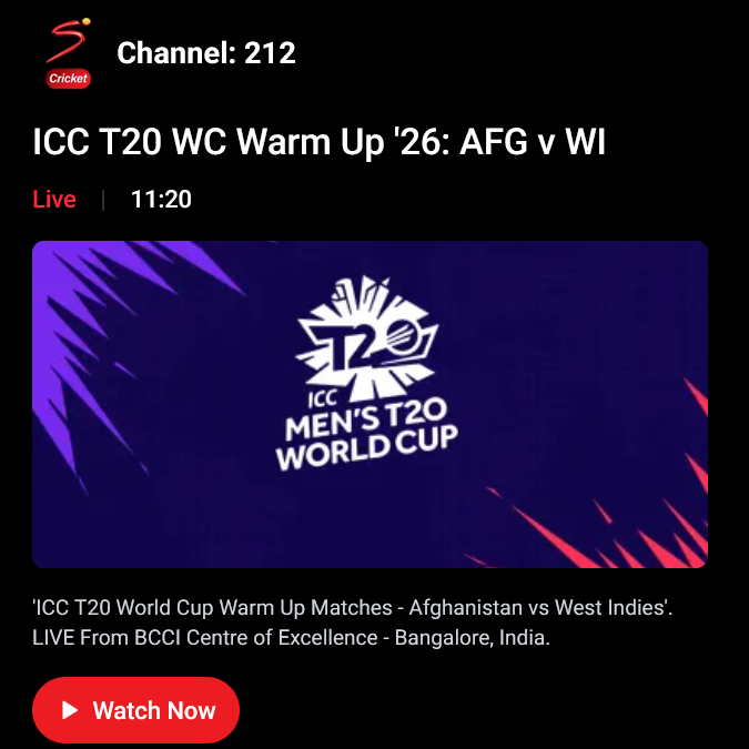 ros_brodie's tweet photo. @SuperSportTV Please get your schedules right. Currently Channel 212 is showing the U19 WC semifinal, and not the T20 warm-up as advertised. Very frustrating. https://t.co/FYQKXuyX67