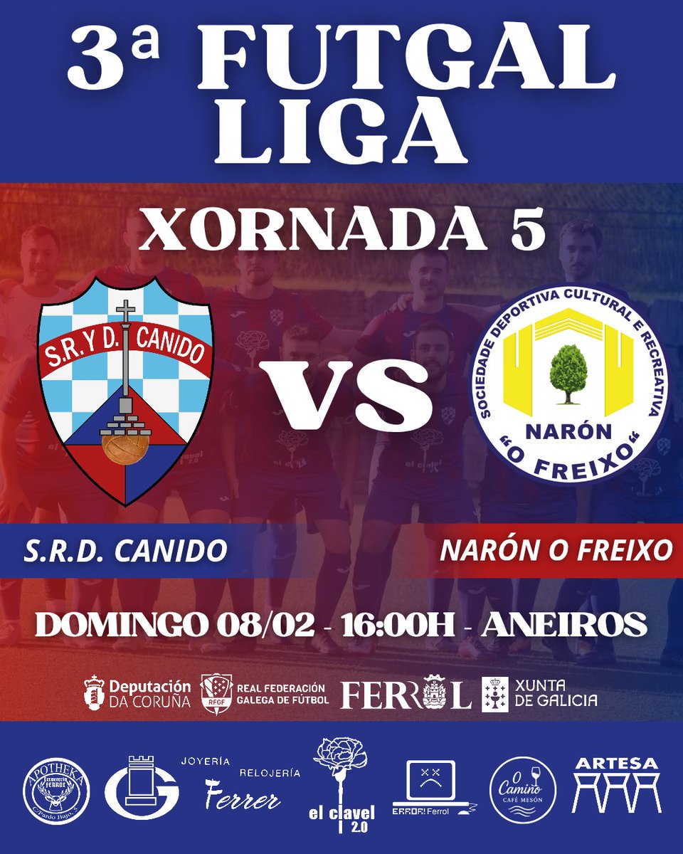 ⚽️ HORARIO XORNADA 5 ⚽️

👉🏻 Despois do descanso da semana pasada, o equipo Sénior volta á carga este domingo.

💪🏼 Contamos con todos vós!

#OpaCanido