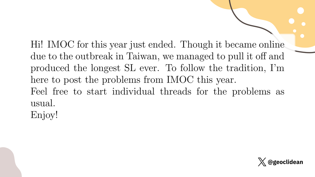 geoclidean's tweet photo. 2021 IMOC Problems
#IMOC https://t.co/xxkQQmnDpc
