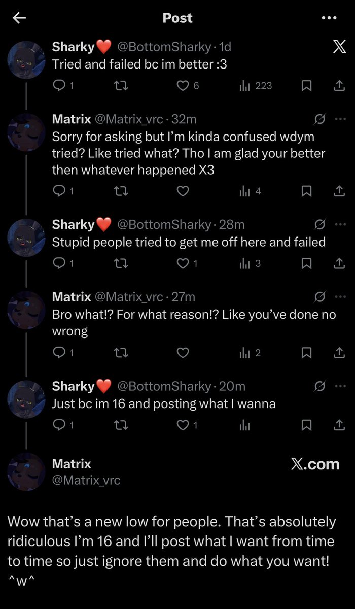 Minors should not be doing adult content even if it’s just VR. What the fuck is this bullshit?! Be aware and careful with @-BottomSharky. They’re a 16 years old minor posting sexually explicit VR content and they’re well-aware and unapologetic about it.