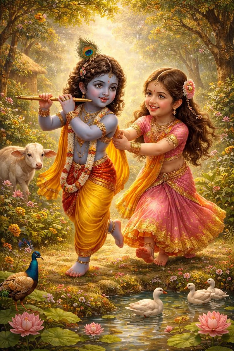 🎉🌼सुप्रभात🌟🎉

बाल स्वरूप में राधा–कृष्ण का यह पावन प्रेम
निश्छलता, आनंद और दिव्यता का प्रतीक है।
जहाँ मुस्कान में भक्ति है,
और खेल-खेल में जीवन का सबसे सुंदर सत्य।

आज की यह सुबह आपके जीवन में भी
वैसी ही पवित्रता, उल्लास और प्रेम भर दे,
जैसे वृंदावन की गलियों में कान्हा और