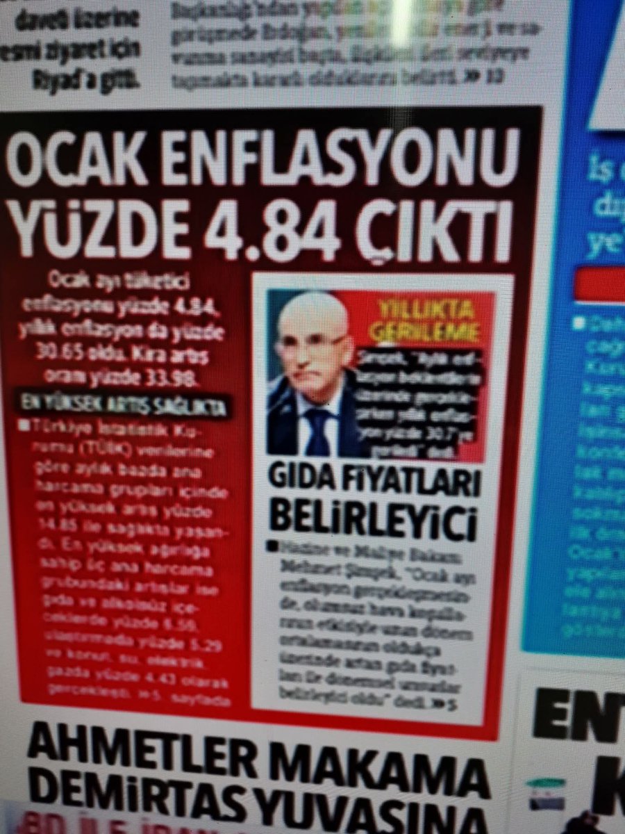 MADEM OCAK AYİ ENFLASYONU 4,84 OLARAK TESBİT EDİLDİ EMEKLİNİN CEBİNDEN 4,84 ÇIKTI İSE HER AY ÇIKMAYA DEVAM EDECEK İSE 6 AY SONRA DEĞİL HER AYİN SONUNDA BELİRLENEN ENFLASYON EMEKLİNİN MAAŞLARINA YANSIMASI LAZIM
<a href="/RTErdogan/">Recep Tayyip Erdoğan</a> <a href="/dbdevletbahceli/">Devlet Bahçeli</a> 
<a href="/memetsimsek/">Mehmet Simsek</a>