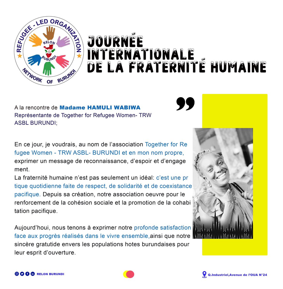 Relon_Burundi's tweet photo. #BURUNDI #RELON_BURUNDI à la rencontre des Leaders des associations dirigées par les réfugiés au Burundi, à l’occasion de la journée internationale de la fraternité humaine. #VoiceofRefugees #RLOsVoice #InternationalDayofHumanFraternity #DurableSolutions #Advocay4Refugees https://t.co/NXuH8lyBU3