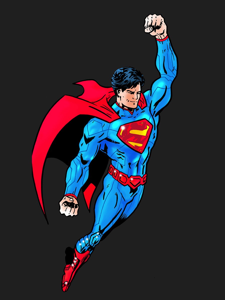 TMCillustration's tweet photo. Back to basics with Superman - specifically the New 52 suit, was never convinced by this costume, but it is fun to draw. This started as a straight-up traditional ink drawing, nothing more than a quick doodle in my sketchbook, then I took it into Photoshop to add digital colour. https://t.co/DbedWnf0EE