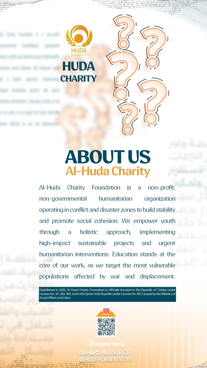 hudaorgtr's tweet photo. تعرف على مؤسسة الهدى الخيرية ؟
من نحن:
مؤسسة الهدى الخيرية هي منظمة إنسانية غير ربحية وغير حكومية، تعمل في مناطق النزاعات والكوارث من أجل صناعة الاستقرار وتعزيز الانسجام المجتمعي وتمكين الشباب والفتيات من خلال منهج شامل في تنفيذ مشاريع نوعية مستدامة وتدخلات إنسانية طارئة ويشكل التعليم محور تدخلاها، وتستهدف الفئات الأشد ضعفاً المتأثرة بالحروب وظروف اللجوء.
تأسست  في عام 2020، بموجب ترخيص رقم :     34-260-160   في الجمهورية التركية وفي الجمهورية العربية السورية بموجب ترخيص رقم 1057 الصادر عن وزارة الشؤون الاجتماعية والعمل .
#هدى_الخيرية🧡👇🧡