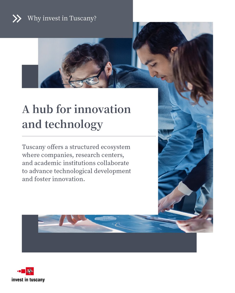 Tuscany offers a dynamic ecosystem for technology and innovation, with 3 universities, 3 higher education institutes, 12 technology clusters, and 17 CNR centers driving research, skills development, and pioneering projects.

Discover more: investintuscany.com