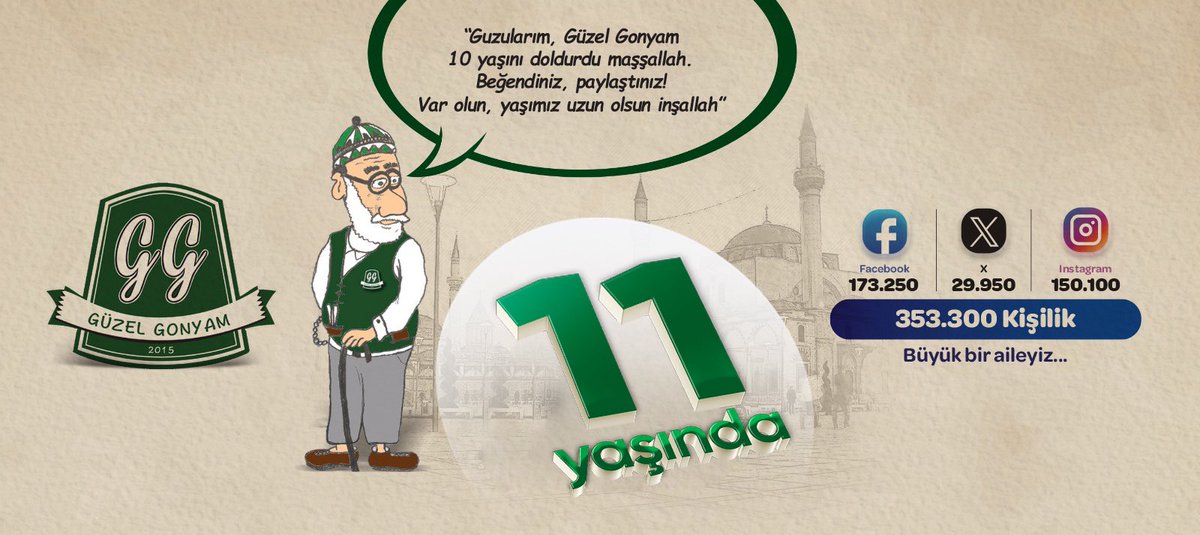 Güzel Gonyam 11 Yaşında!

Konya'nın güzelliklerini ve unutulmayanlarını gündemde tutmak için kurulan Güzel Gonyam, 11'inci yaşını kutluyor. 

Şu anda dünyanın her yerinden toplam 353.000 kişinin (Facebook, X, Instagram) takip ettiği Konya'nın en özgün sayfası #güzelgonyam