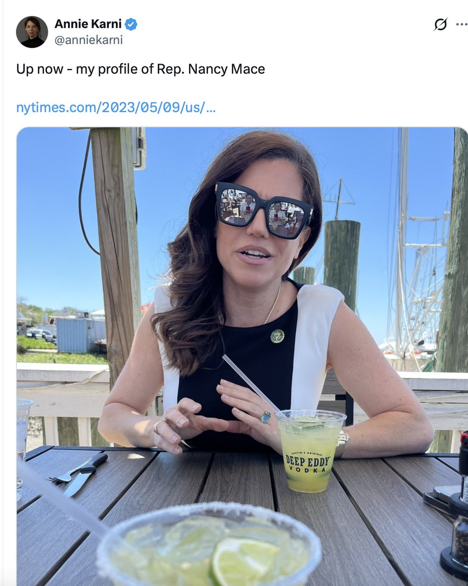 Literally photographed w/a margarita while <a href="/anniekarni/">Annie Karni</a> lobbed softball questions to her 🙃
