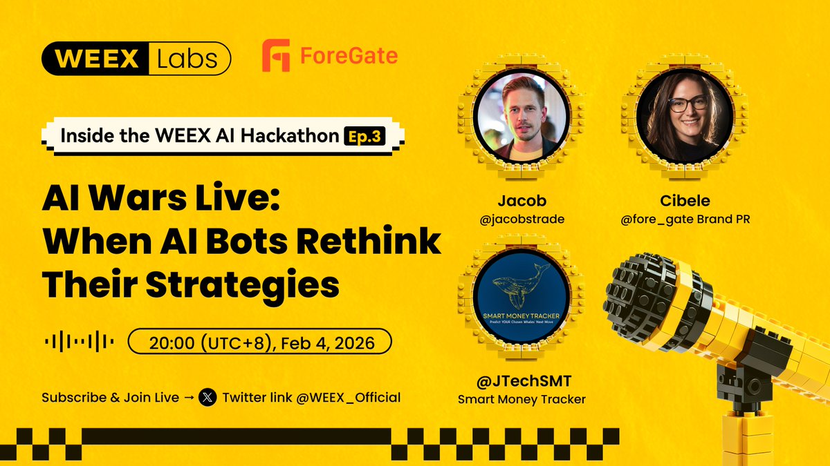 🎥 WEEX AI Trading Hackathon — AMA Night
🤖 Live AMA Session
⏳ Tonight | 20:00 (GMT+8)
🎁 Live Interaction Giveaway — $200 Total

How to Join
 🔸During the AMA: Comment sth in the live chat
 🔸After / In Twitter Comments: Reply under this tweet with:
Your AMA chat screenshot