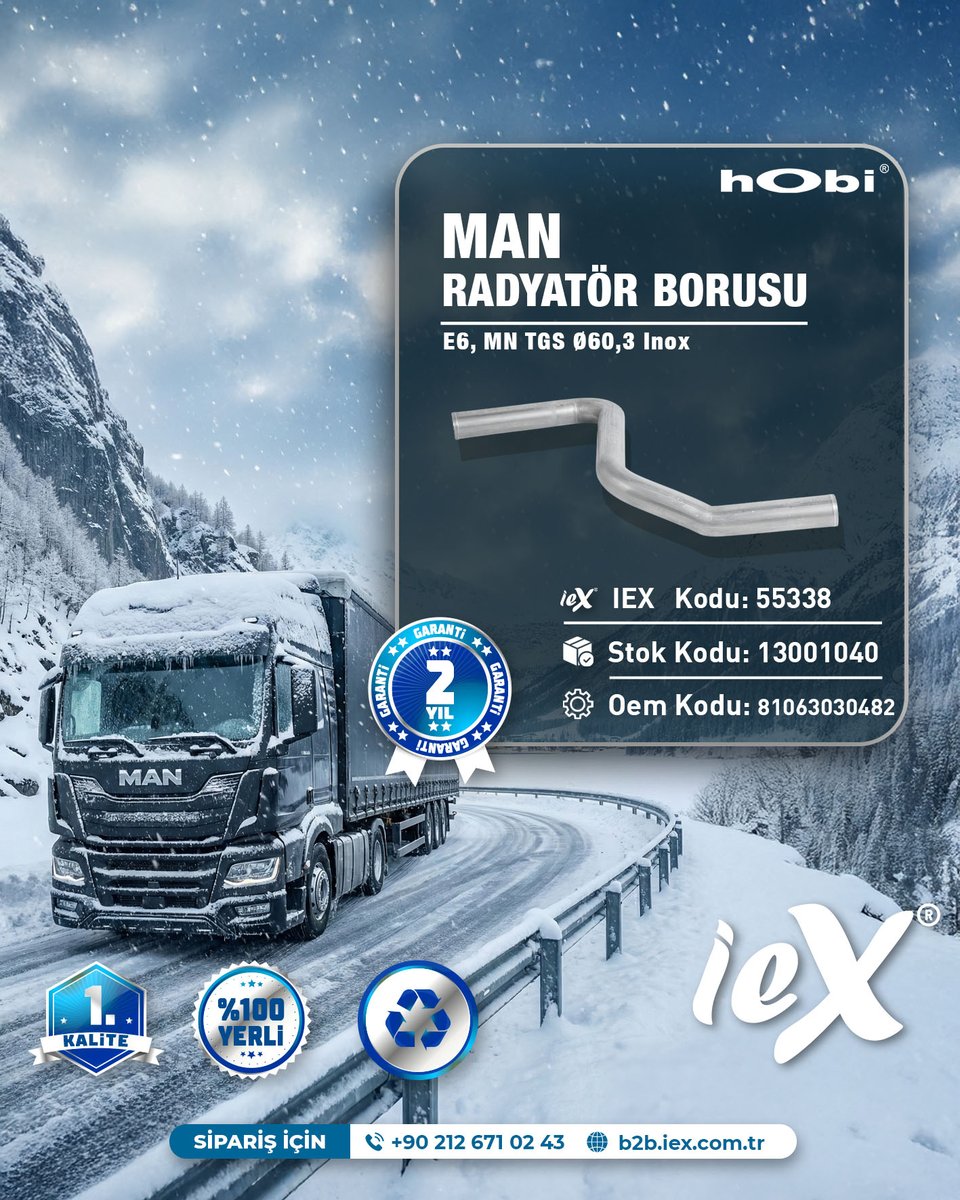 📌 MAN RADYATÖR BORUSU
📦 IEX Kodu: 55338
🚛 Stok Kodu: 13001040
🔧 OEM Kodu: 81063030482

MAN TGS Euro 6 (E6) motorlu ağır vasıta araçlarda kullanılan radyatör borusu.

📞: 0212 671 02 43
🌐: b2b.iex.com.tr/boru-radyator-…

#daf #partikülfiltresi #istanbulegzoz